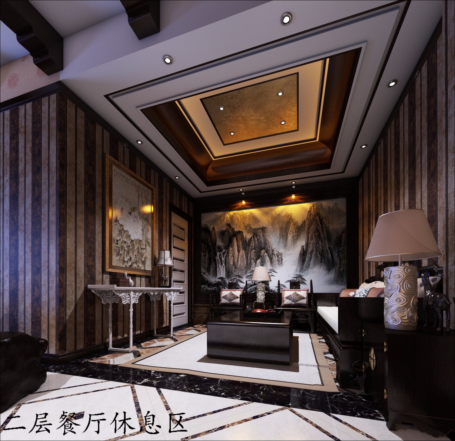 天津新中式會所設計二層效果
