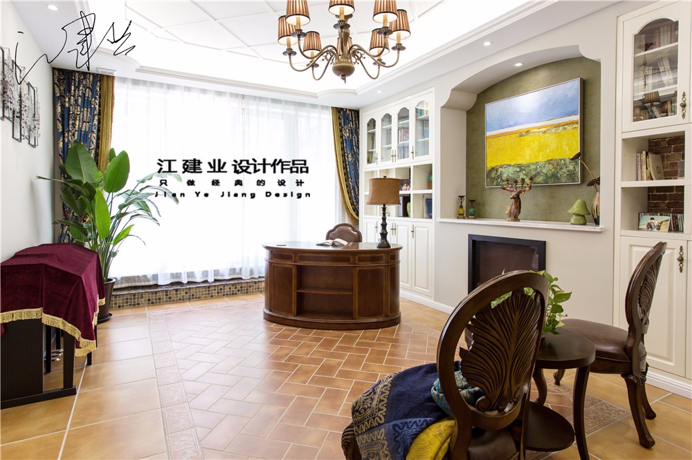 美式書房工作區(qū)實(shí)景圖