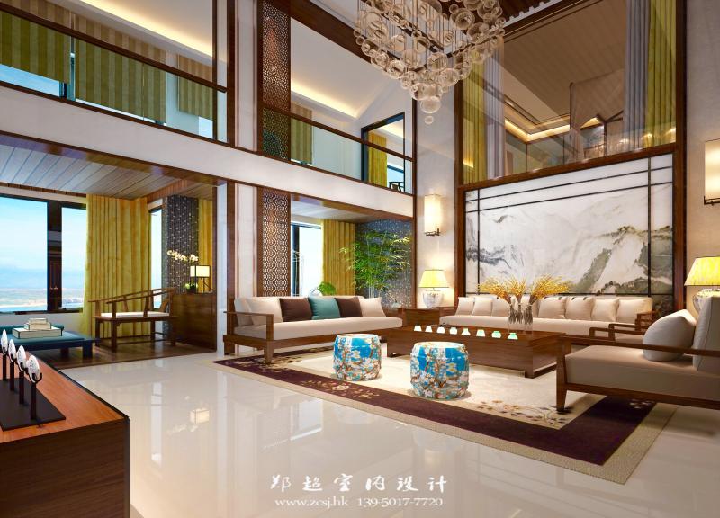 中式客廳沙發背景墻效果圖